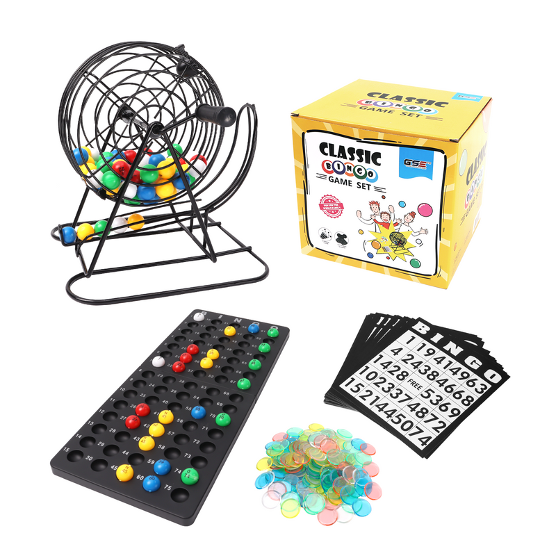 Bingo Game Set with Bingo Cage and Calling Master Board, 75 Bingo Balls, 150 Chips, 18 Bingo Cards