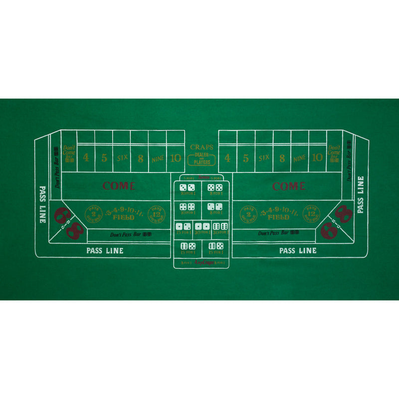 2-Sided 36"x72" Green Craps & Roulette Casino Tabletop Felt Layout Mat Double Sided Casino Game Cover