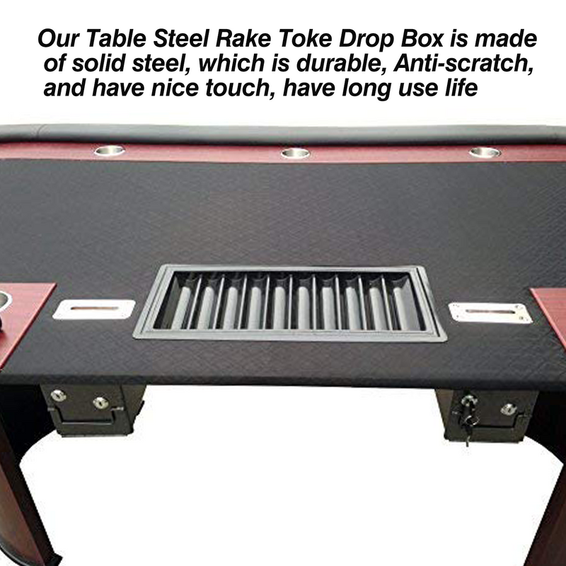 Dual Lock Design Casino Table Steel Rake Toke Drop Box with Money Bill Slot and Locking Top Plate for Poker, Blackjack or Other Casino Games