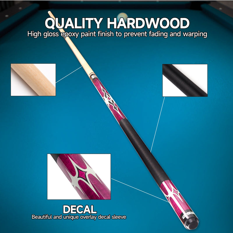 58" 2-Piece Canadian Maple Portable Carrying Billiard Pool Cue Stick for Practice and Commerical Use (Purple,18-21oz)
