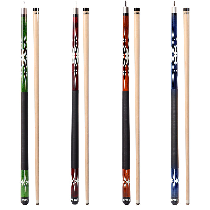 Set of 4 58" Canadian Maple Hardwood Billiard Pool Cue Sticks Set for Commercial, Bar and House (Multi Colors,18/19/20/21oz Each)