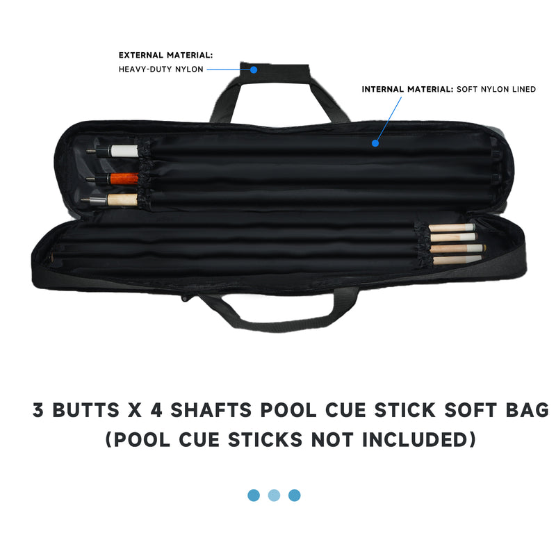 3x4 Heavy-Duty Hard-Wearing Waterproof Nylon Pool Cue Stick Soft Carrying Bag with Handle (4 Colors)