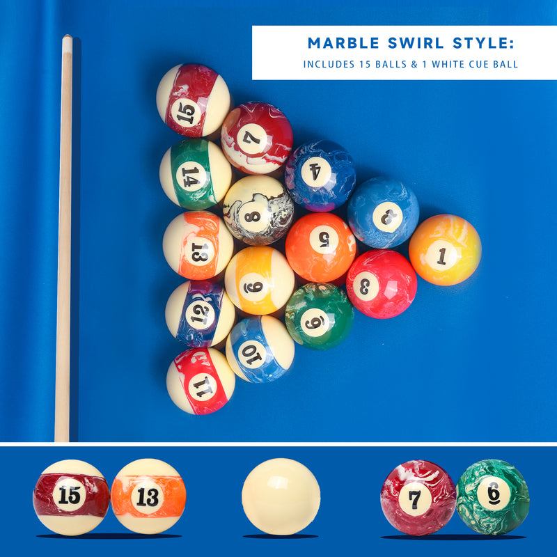2 1/4" Professional Regulation Size Billiard Table Pool Ball Set for Pool Table with Carrying Tray - Marble Swirl Style