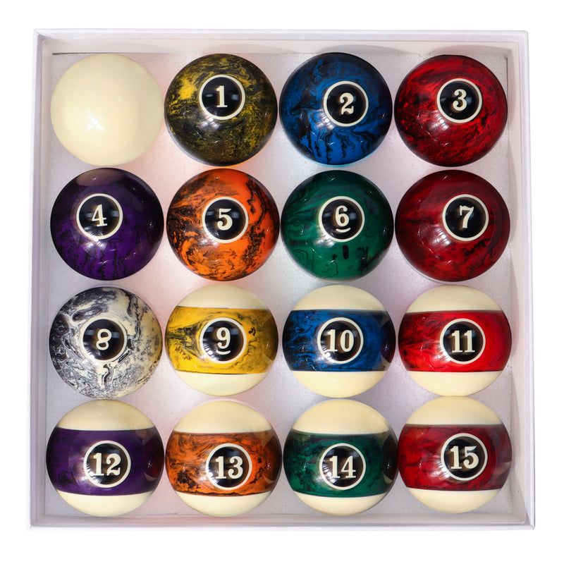 2 1/4" Professional Regulation Size Billiard Table Pool Ball Set for Pool Table with Carrying Tray - Dark Marble Swirl Style