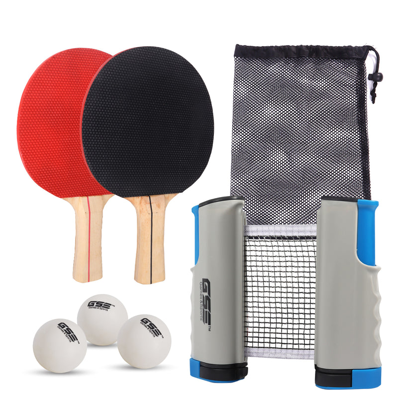 Portable Retractable Table Tennis Net Ping Pong Set with 2 Pieces Paddles & 3 Pieces Ping Pong Balls.Great for Travel, Home Use ,Replacement Net  (Several Colors Available)