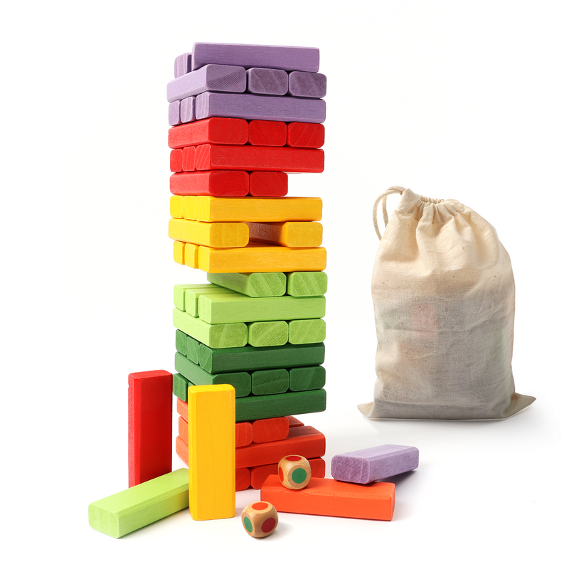 Multi-Color Mini Tumbling Timbers, Wooden Blocks Stacking Game - Build to Over 1.8ft