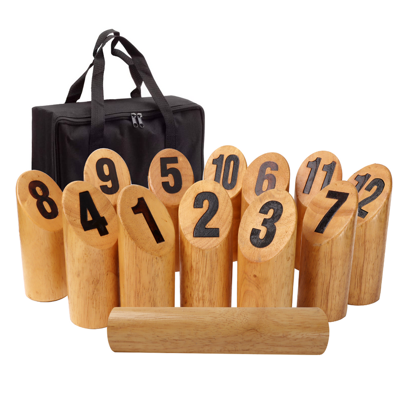 Premium Rubber Wood 12 Numbered Pins Yard Game Set for Outdoor Backyard Lawn Throwing Toss Game