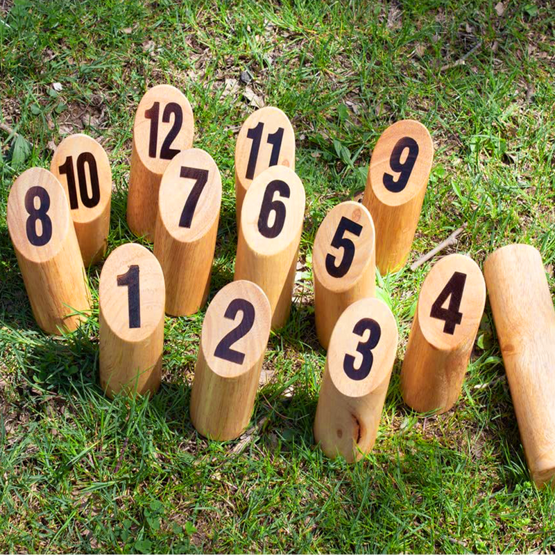 Oak Hardwood 12 Numbered Pins Lawn Yard Throwing Toss Game Set for Kids & Adults Outdoor Lawn,Backyard Play