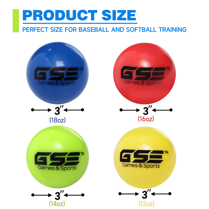 12-Pack 3" Weighted Multi-Color Baseballs, Weighted Softballs, Training Baseballs