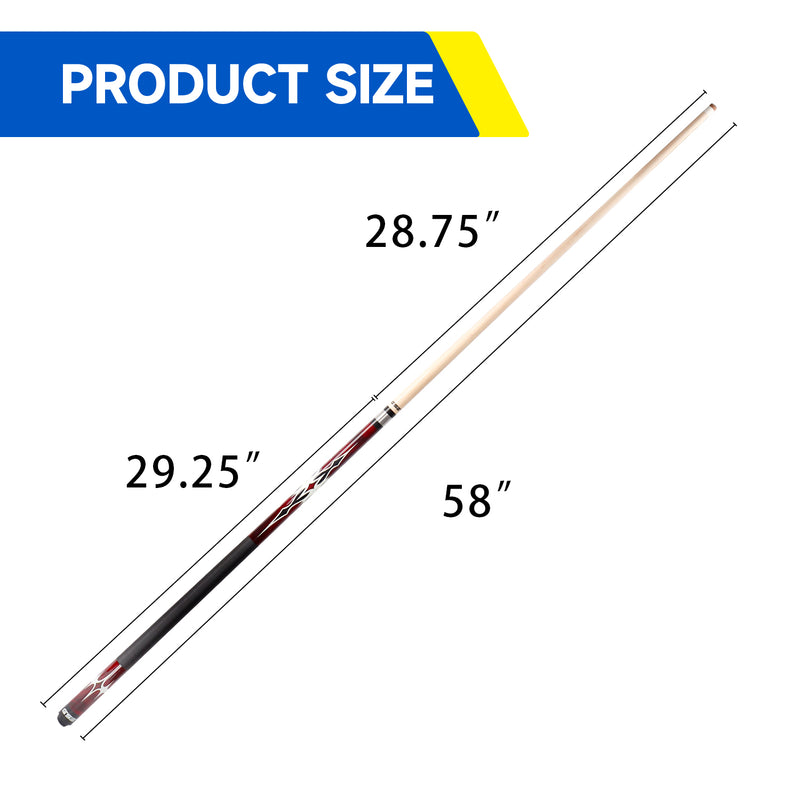 58" 2-Piece Canadian Maple Portable Carrying Billiard Pool Cue Stick (Red,18-21oz)