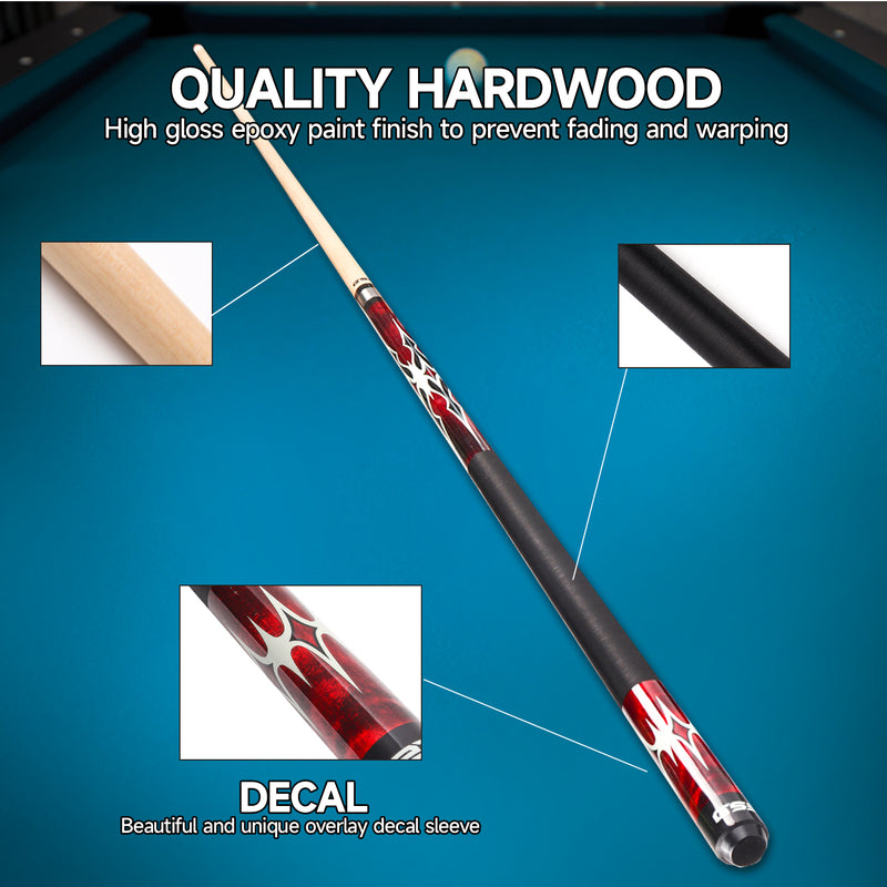 58" 2-Piece Canadian Maple Portable Carrying Billiard Pool Cue Stick (Red,18-21oz)