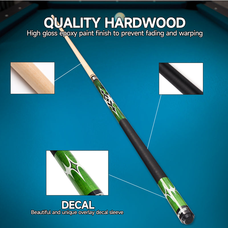 58" 2-Piece Canadian Maple Portable Carrying Billiard Pool Cue Stick (Green,18-21oz)